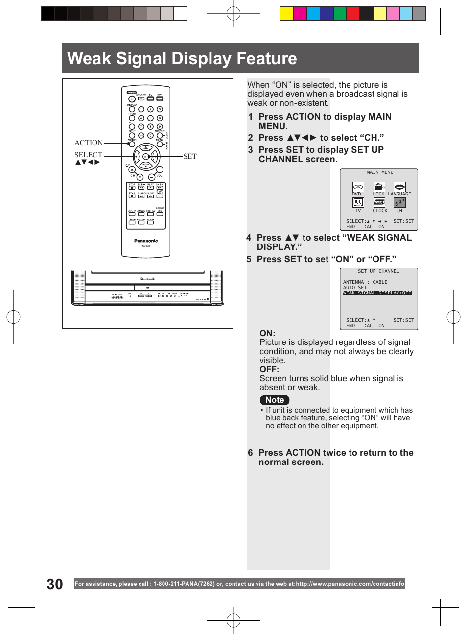 Weak signal display feature | Panasonic PV 20DF64 User Manual | Page 30 / 76