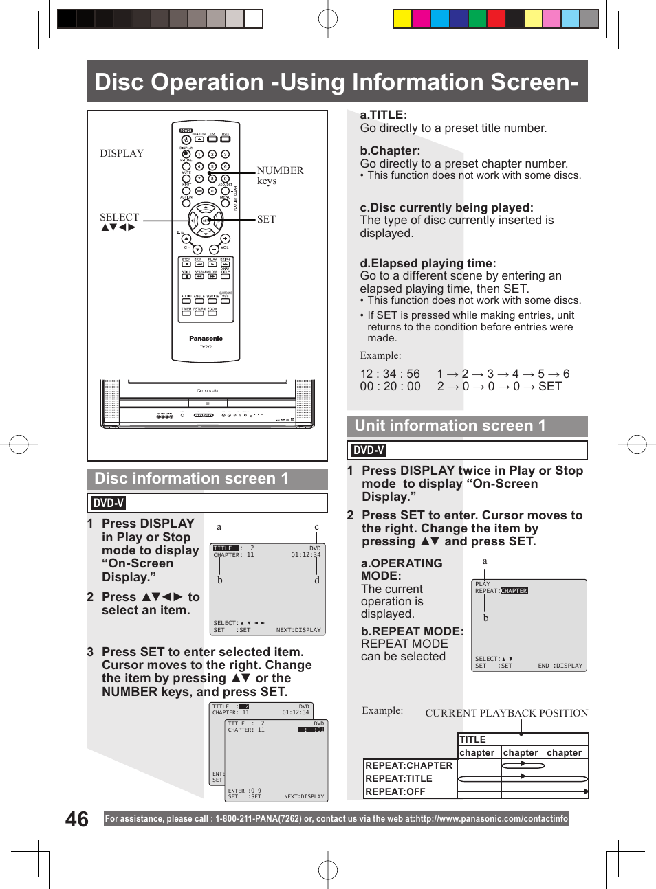 Disc operation -using information screen | Panasonic PV 20DF64 User Manual | Page 46 / 76