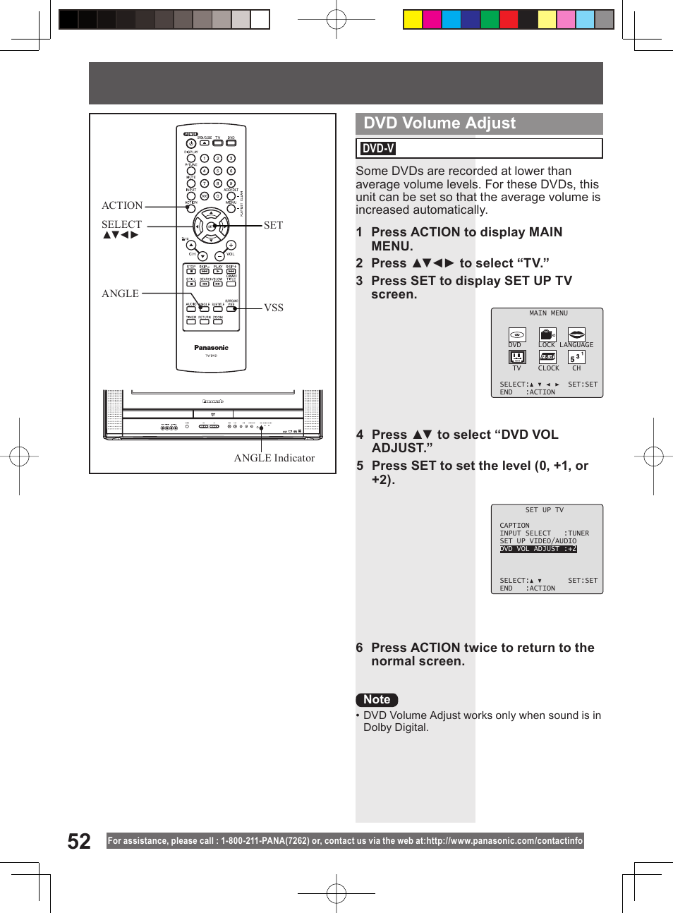 Dvd volume adjust | Panasonic PV 20DF64 User Manual | Page 52 / 76