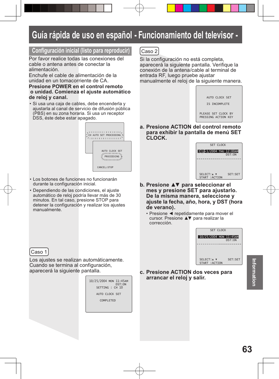 Configuración inicial (listo para reproducir) | Panasonic PV 20DF64 User Manual | Page 63 / 76