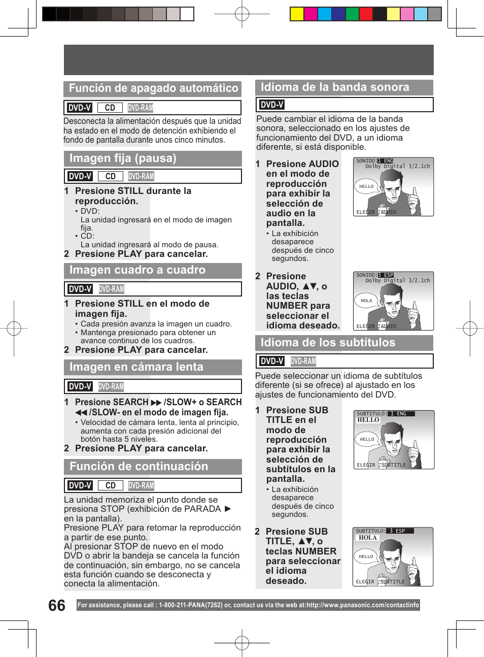 Idioma de la banda sonora, Idioma de los subtítulos, Función de apagado automático | Panasonic PV 20DF64 User Manual | Page 66 / 76