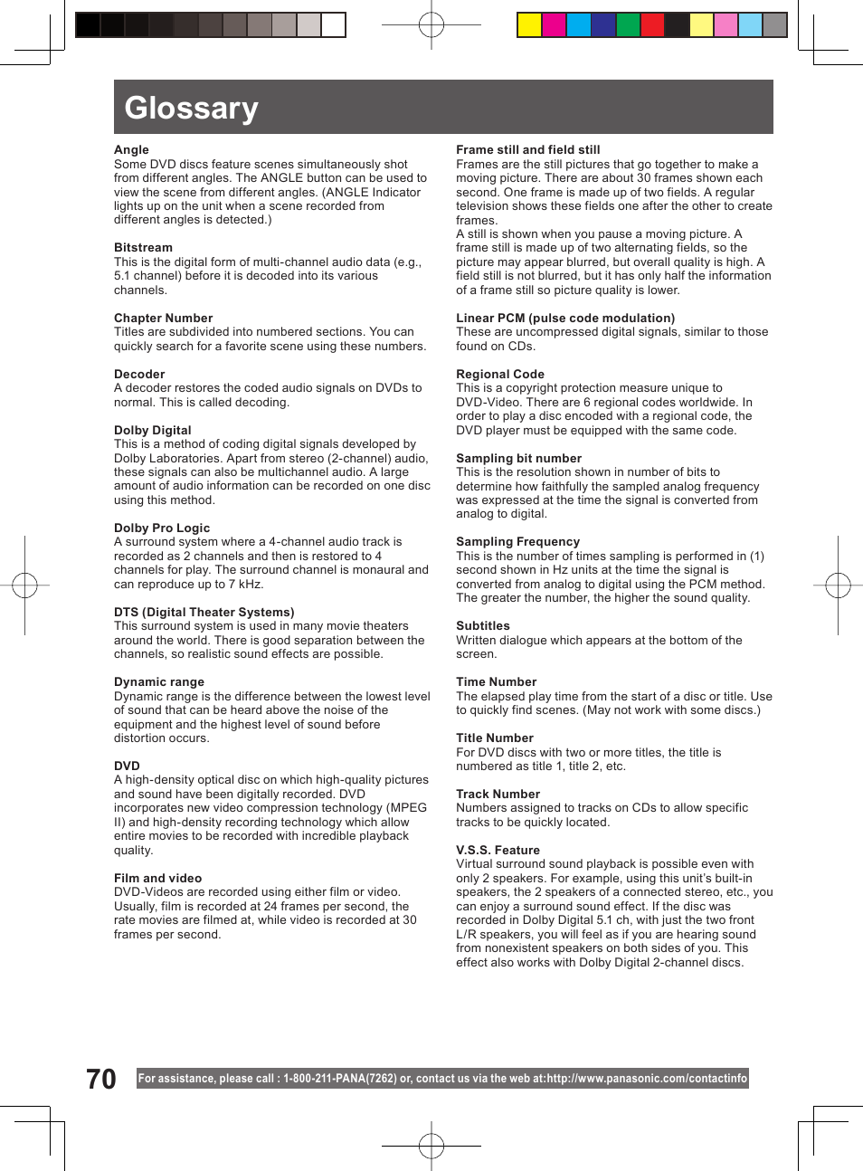 Glossary | Panasonic PV 20DF64 User Manual | Page 70 / 76