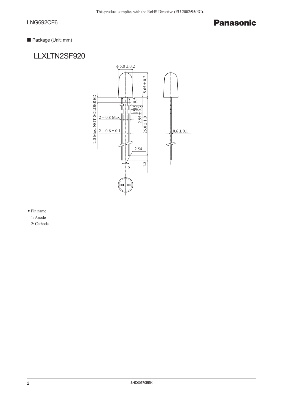 Llxltn2sf920, Lng692cf6 | Panasonic Light Emitting Diodes LNG692CF6 User Manual | Page 2 / 3