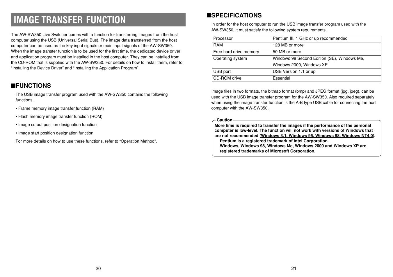 Image transfer function | Panasonic AW-SW350P User Manual | Page 11 / 23