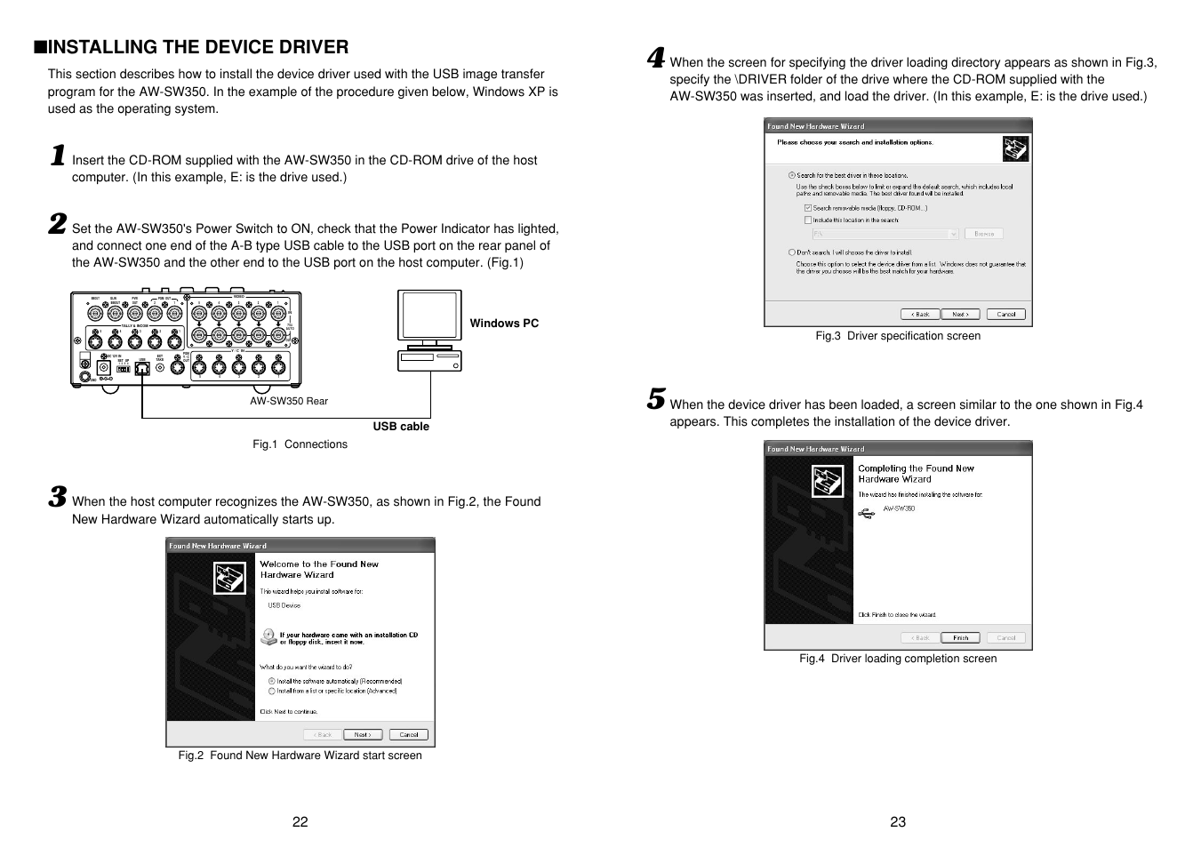 Installing the device driver | Panasonic AW-SW350P User Manual | Page 12 / 23