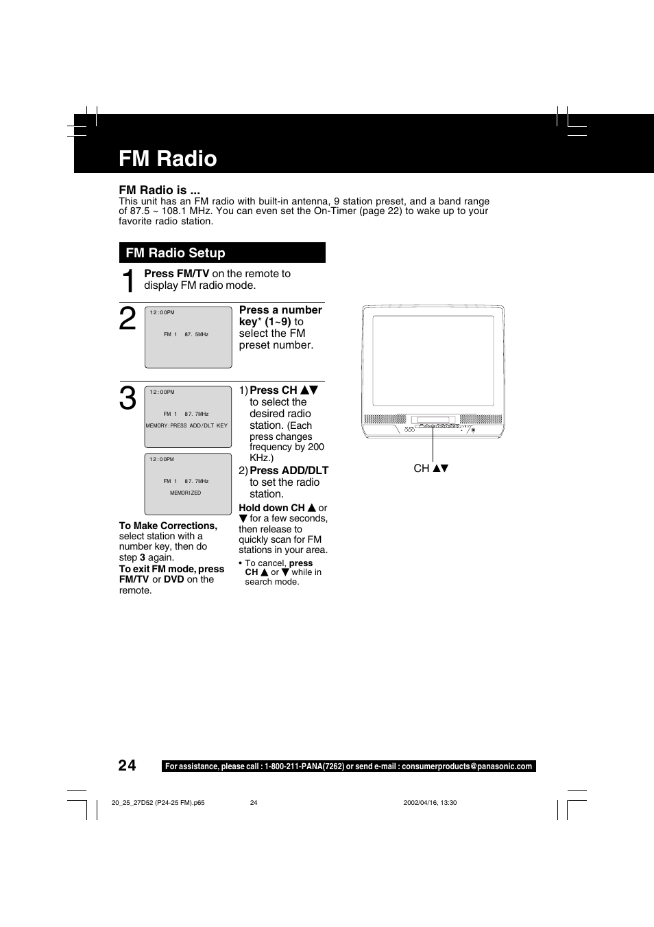 Fm radio | Panasonic PV 20D52 User Manual | Page 24 / 64