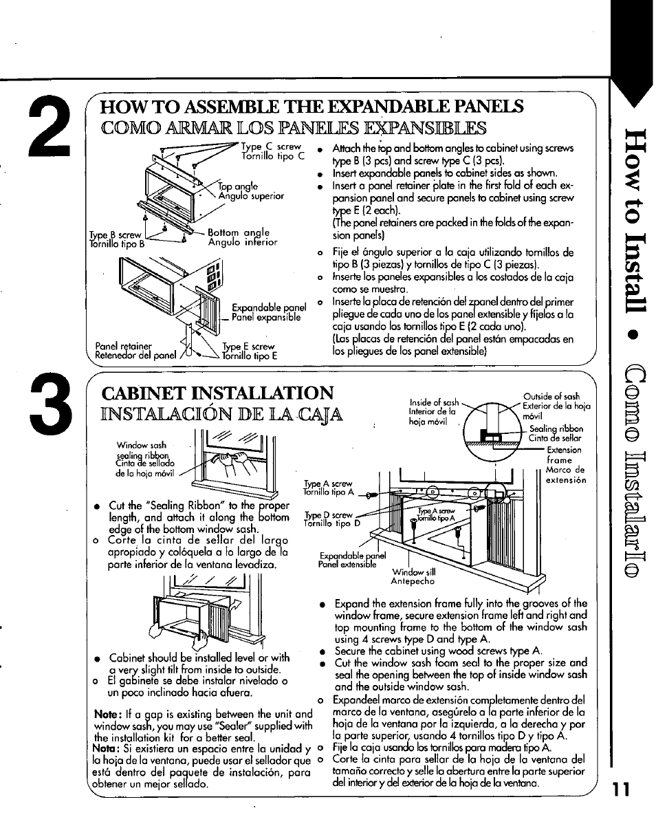 Como armar los paneles expansibles, Instalación de la-caja, How to assemble the expandable panels | Cabdíet installation | Panasonic CW-C200NU User Manual | Page 11 / 24