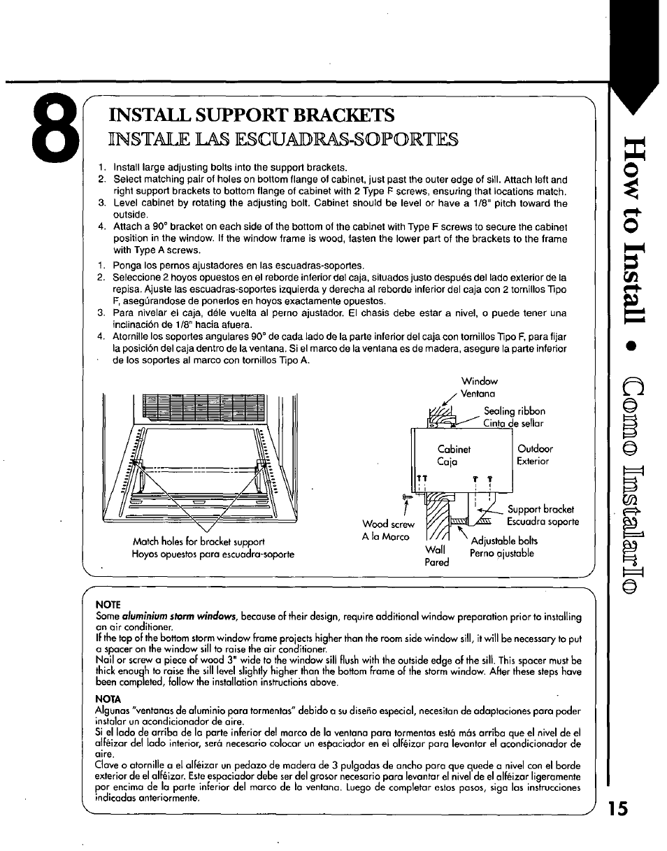 Instale las escuadras-soportes, Install support brackets | Panasonic CW-C200NU User Manual | Page 15 / 24