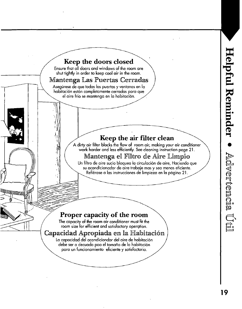 Keep the doors closed, Keep the air fílter clean, Proper capacity of the room | Panasonic CW-C200NU User Manual | Page 19 / 24