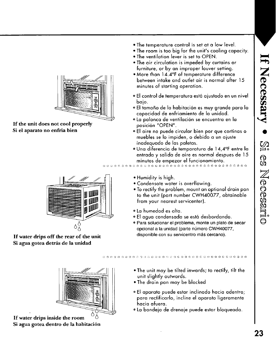 Si agua gotea dentro de la habitación | Panasonic CW-C200NU User Manual | Page 23 / 24