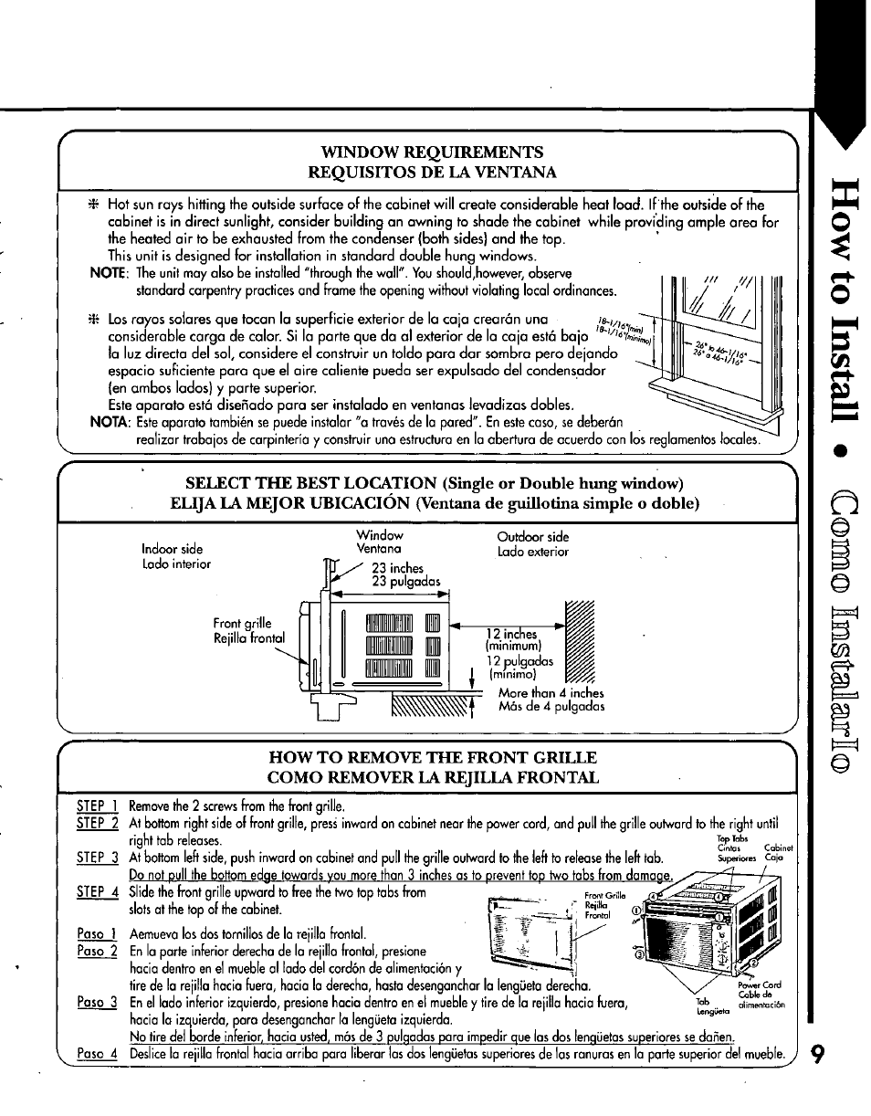 Window requirements requisitos de la ventana | Panasonic CW-C200NU User Manual | Page 9 / 24