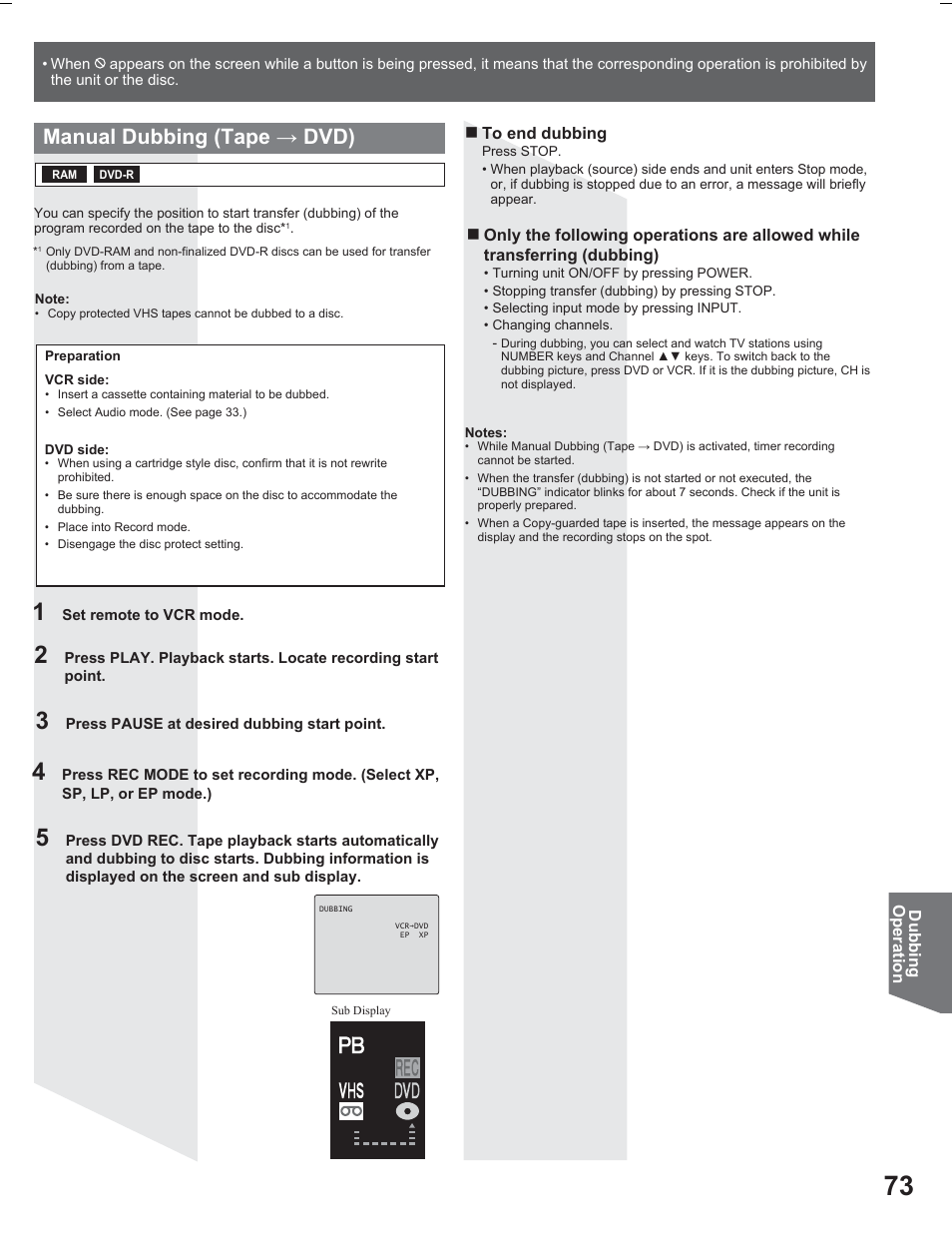 Manual dubbing (tape ĺ dvd) | Panasonic PV DR2714 User Manual | Page 73 / 92