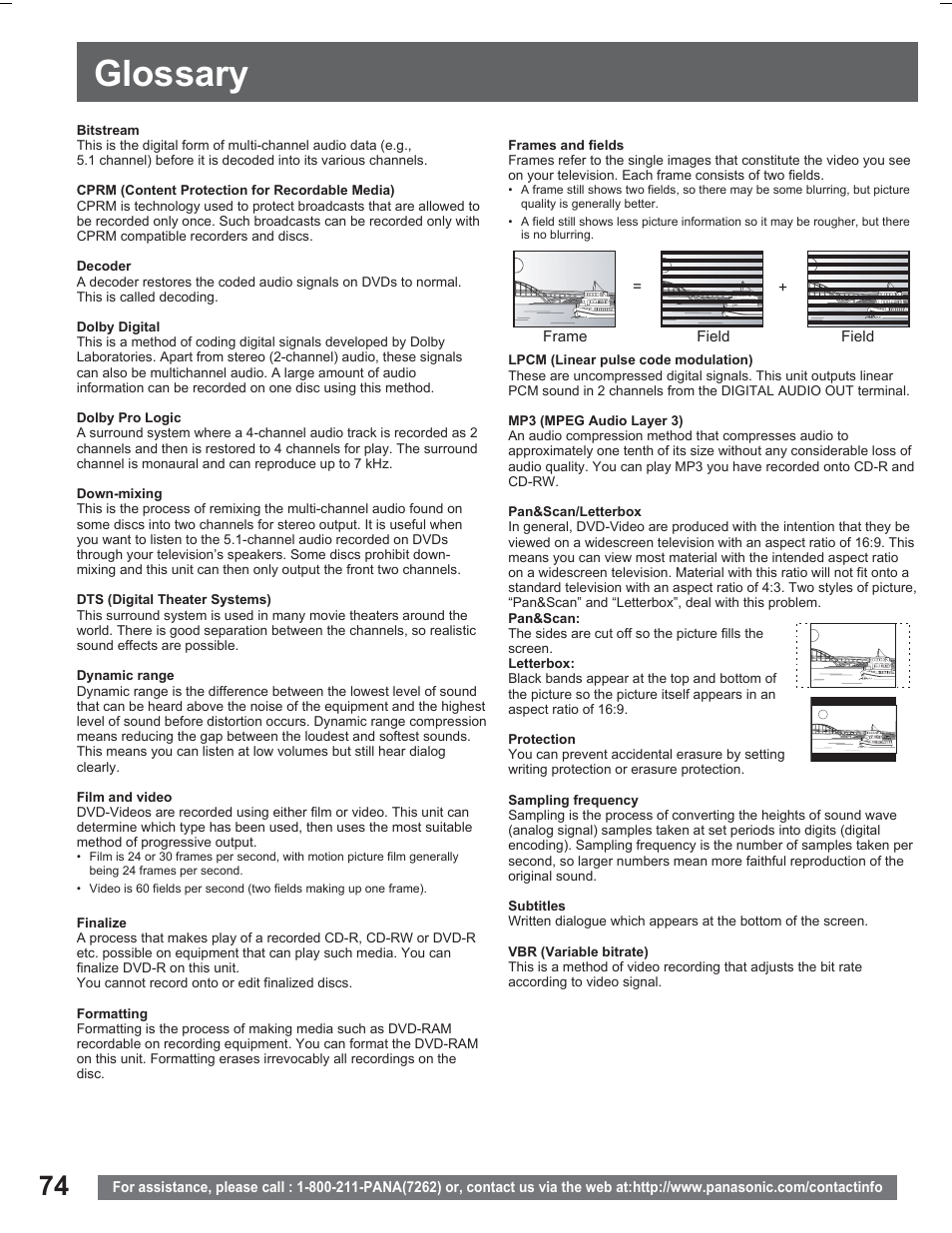 Information, Glossary | Panasonic PV DR2714 User Manual | Page 74 / 92