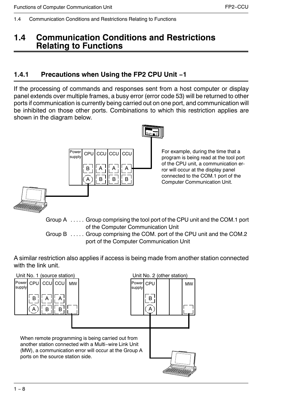 1 precautions when using the fp2 cpu unit −1 | Panasonic FP2 User Manual | Page 14 / 56