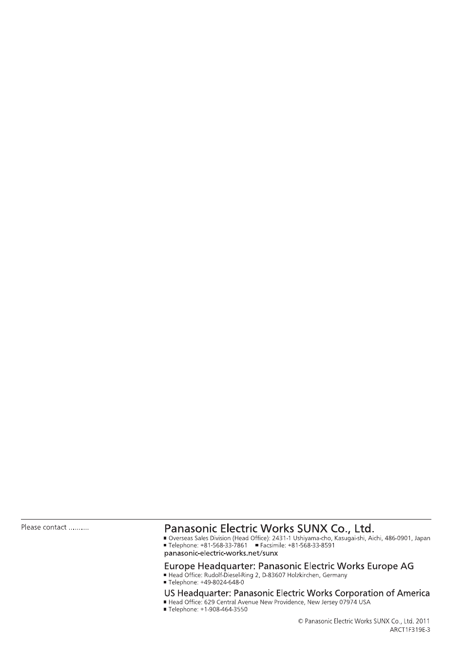 Contact us | Panasonic FP2 User Manual | Page 56 / 56