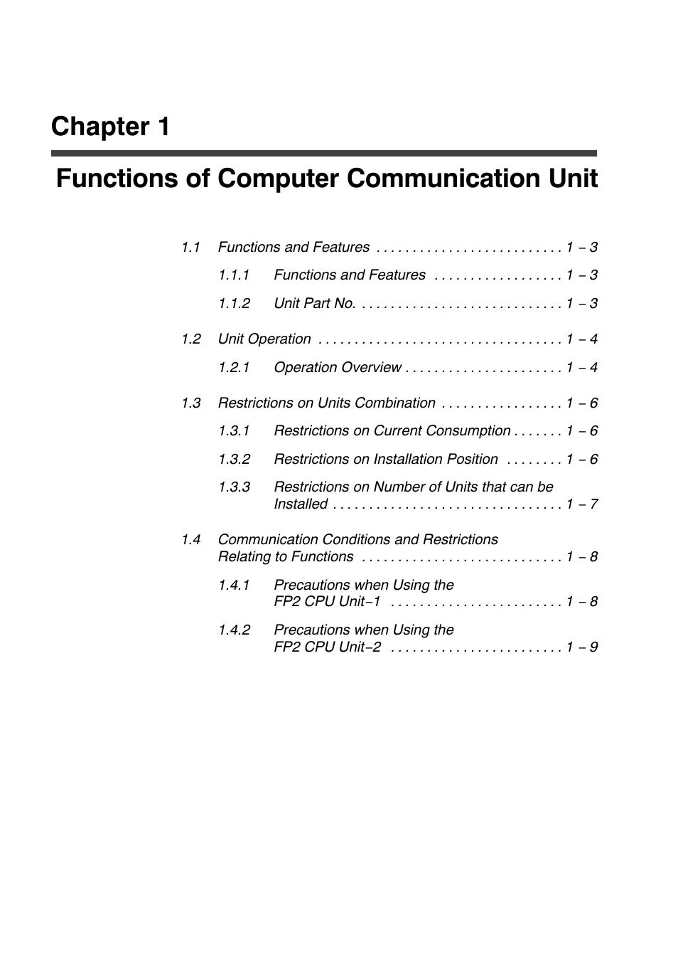 Chapter 1 functions of computer communication unit | Panasonic FP2 User Manual | Page 7 / 56