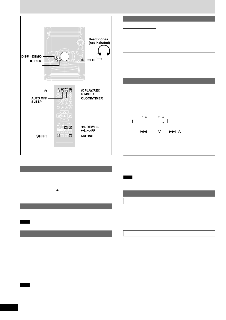 Other functions, Using an external unit, Using headphones (not included) | Turning the demo function on / off, Auto-off function, Setting the time, Convenient functions, 12 using an external unit, Turning the demo function on/off, Auto-off function setting the time | Panasonic SC-AK220 User Manual | Page 12 / 16