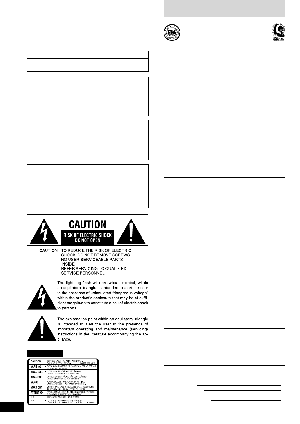 Listening caution, Dear customer, Warning | Caution | Panasonic SC-AK220 User Manual | Page 2 / 16