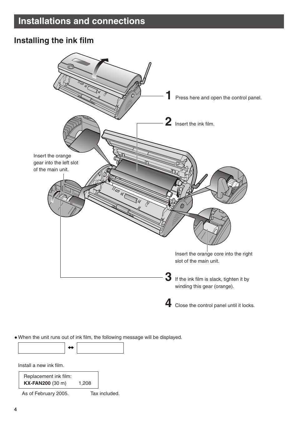 Installations and connections | Panasonic KX-PW513DW User Manual | Page 4 / 20