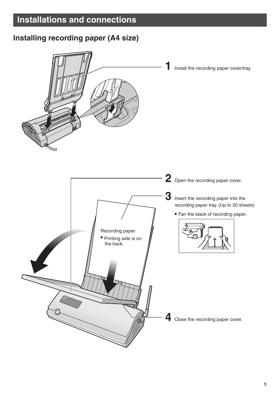 Installations and connections | Panasonic KX-PW513DW User Manual | Page 5 / 20