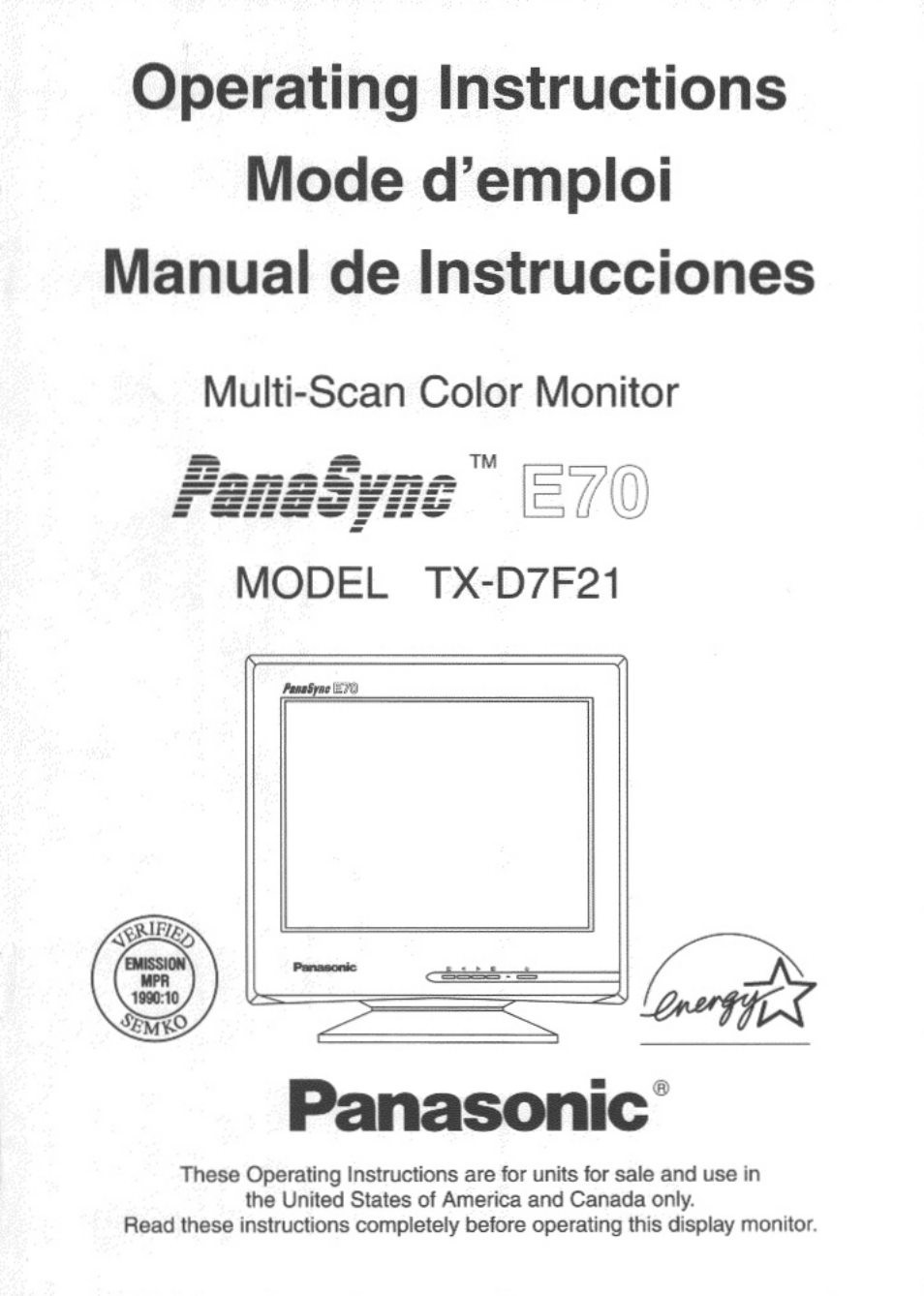 Panasonic PANASYNC TX-D7F21 User Manual | 64 pages