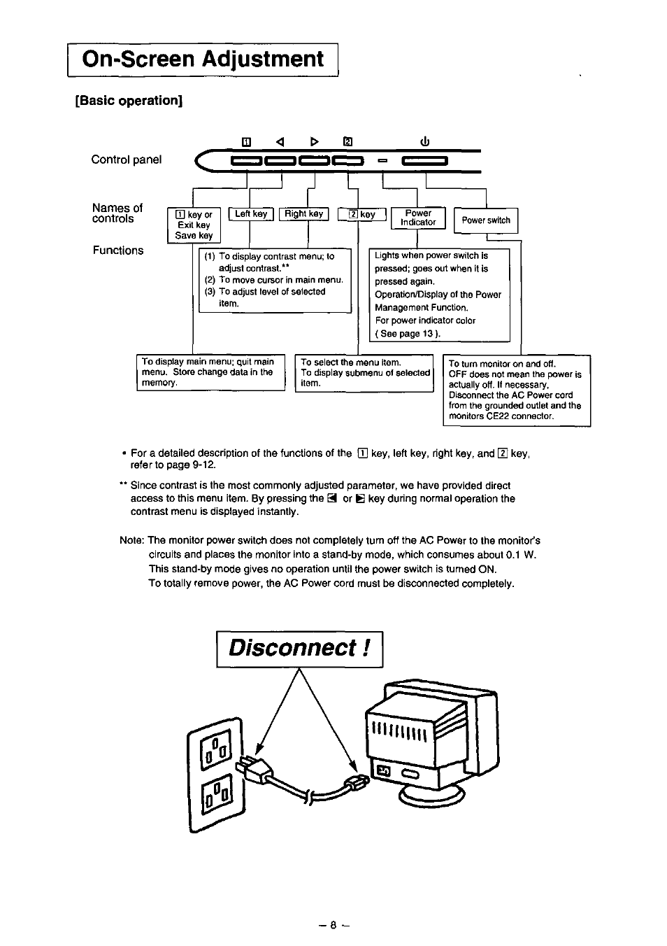 Basic operation, On-screen adjustment | Panasonic PANASYNC TX-D7F21 User Manual | Page 12 / 64