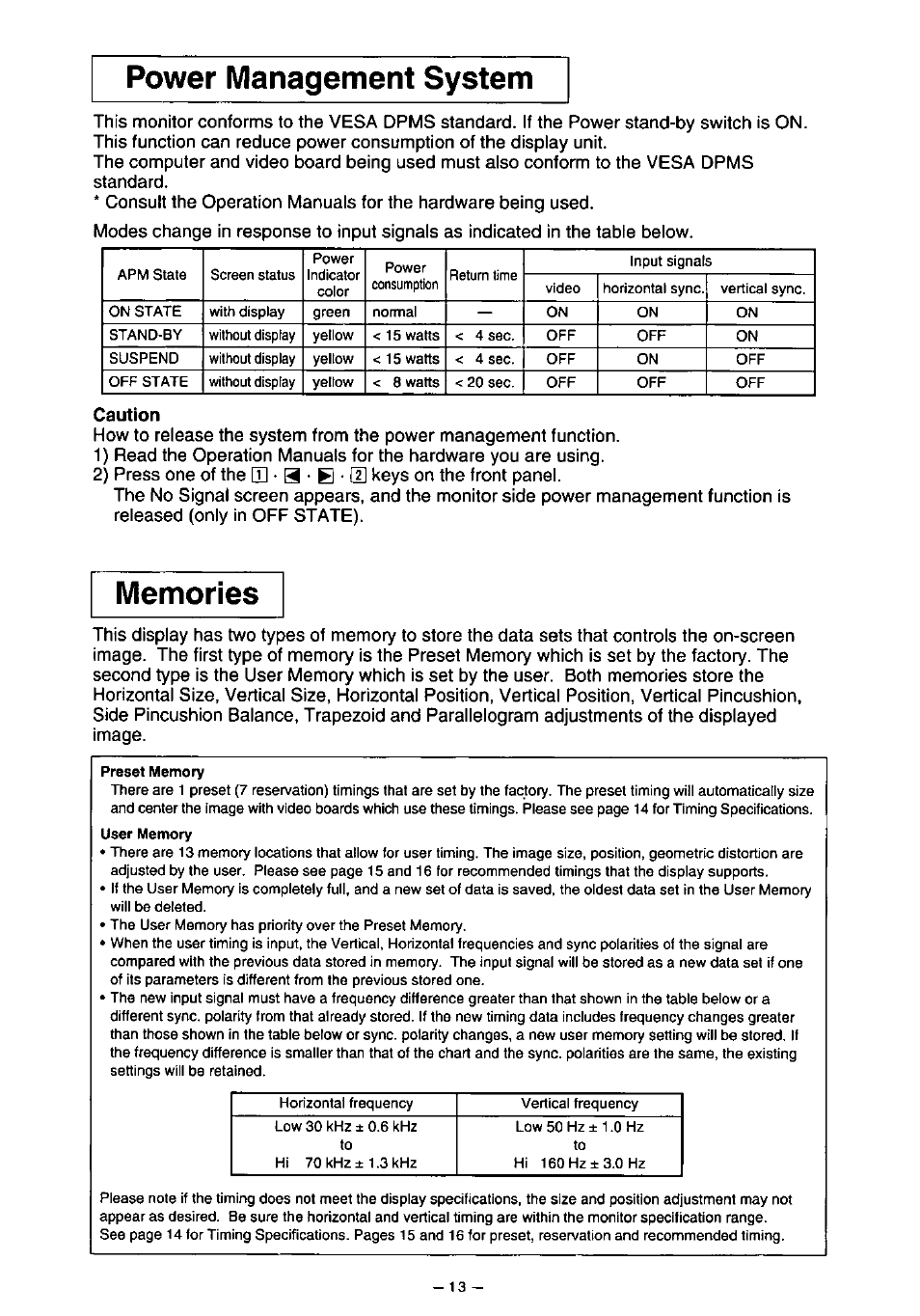 Caution, Power management system | Panasonic PANASYNC TX-D7F21 User Manual | Page 17 / 64