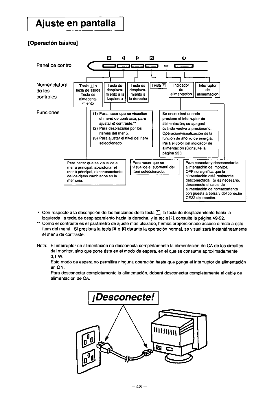 Operación básica, Ajuste en pantalla | Panasonic PANASYNC TX-D7F21 User Manual | Page 52 / 64