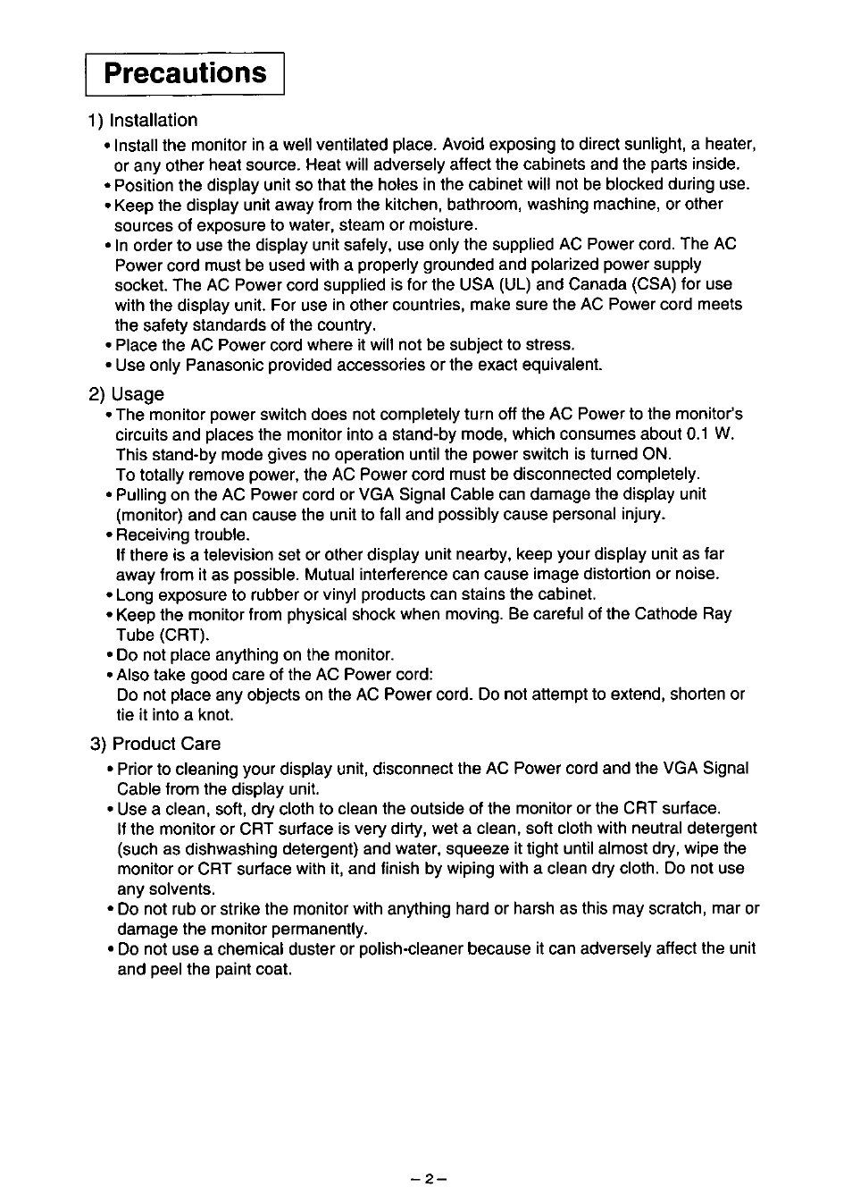 Precautions | Panasonic PANASYNC TX-D7F21 User Manual | Page 6 / 64