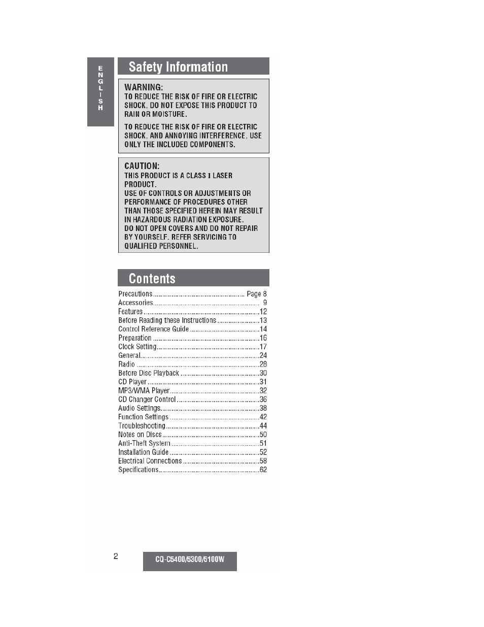 Panasonic CQ-C5100W User Manual | Page 2 / 48