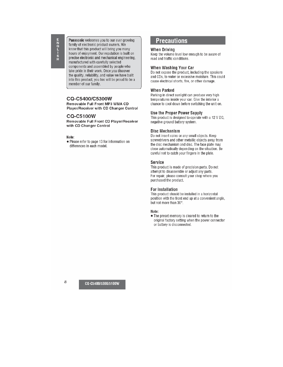 Panasonic CQ-C5100W User Manual | Page 3 / 48