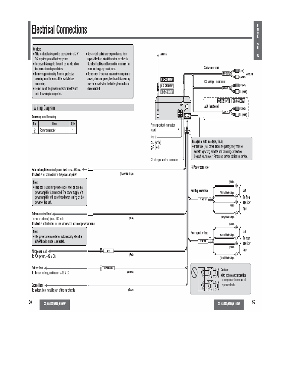 Ca-c5wvt9ll/sloiw, Electrical connections | Panasonic CQ-C5100W User Manual | Page 45 / 48