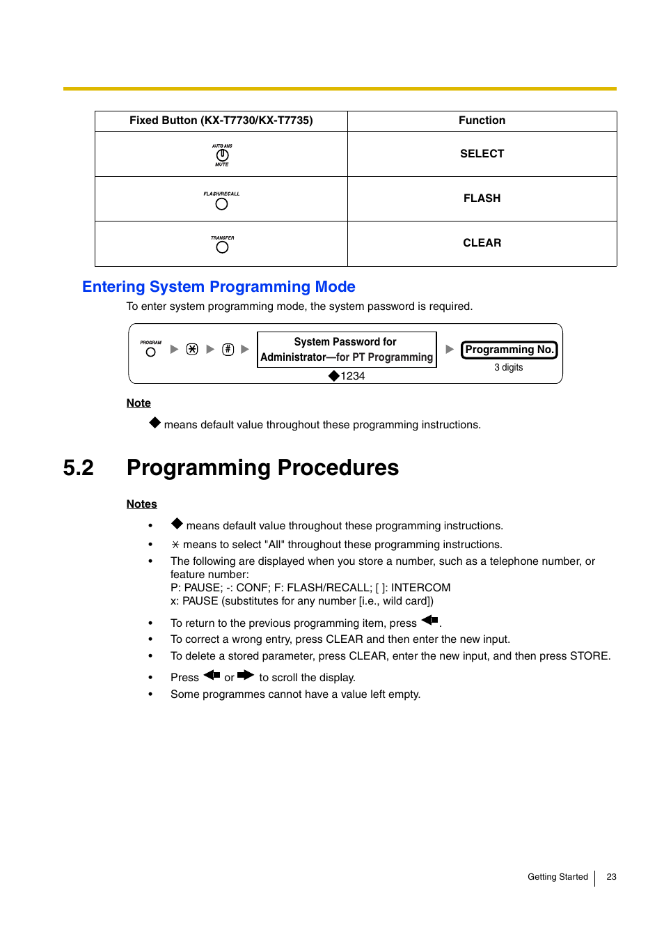 Entering system programming mode, 2 programming procedures | Panasonic ADVANCED HYBRID KX-TEB308 User Manual | Page 23 / 36