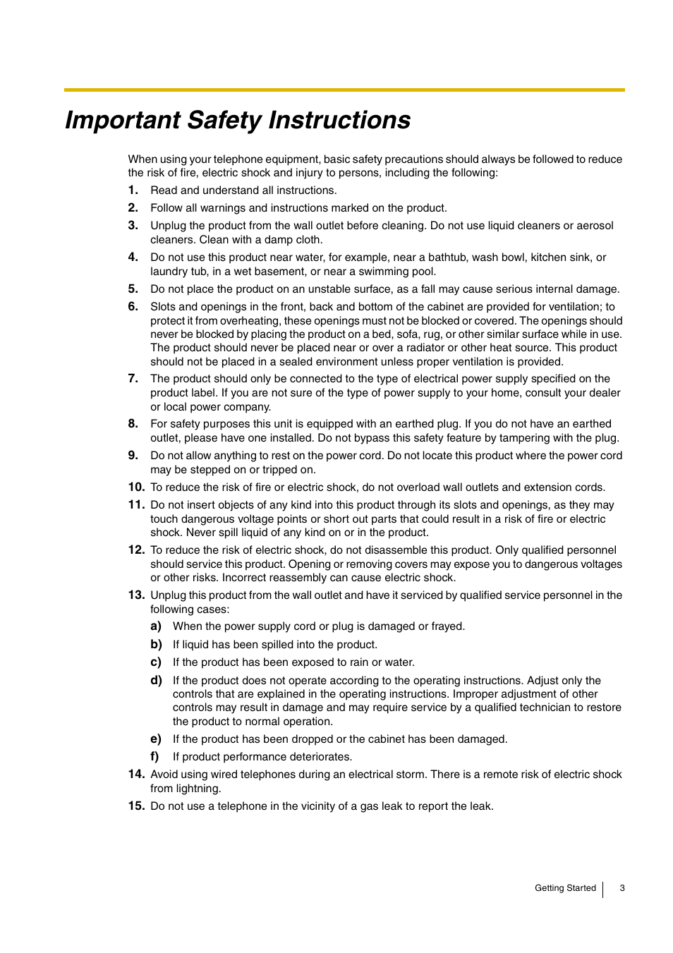 Important safety instructions | Panasonic ADVANCED HYBRID KX-TEB308 User Manual | Page 3 / 36