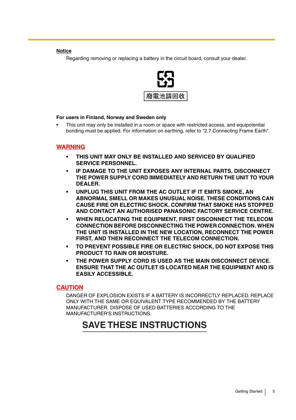 Save these instructions | Panasonic ADVANCED HYBRID KX-TEB308 User Manual | Page 5 / 36