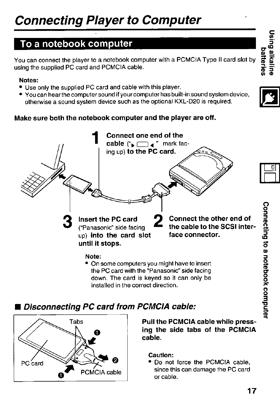 Connecting player to computer, To a notebook computer | Panasonic KXL-D740 User Manual | Page 17 / 40