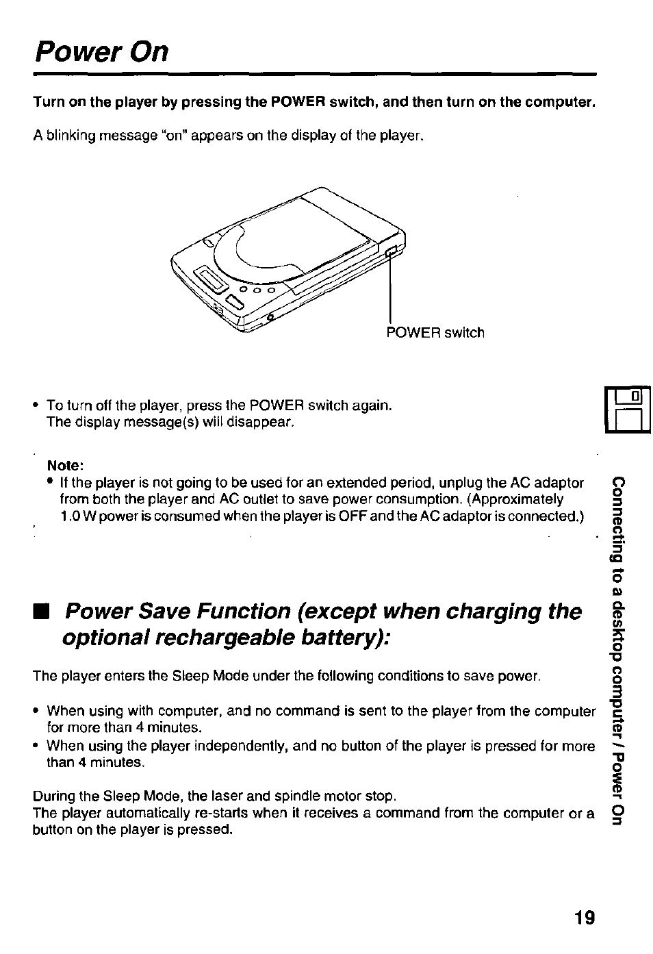 Power on, Note | Panasonic KXL-D740 User Manual | Page 19 / 40