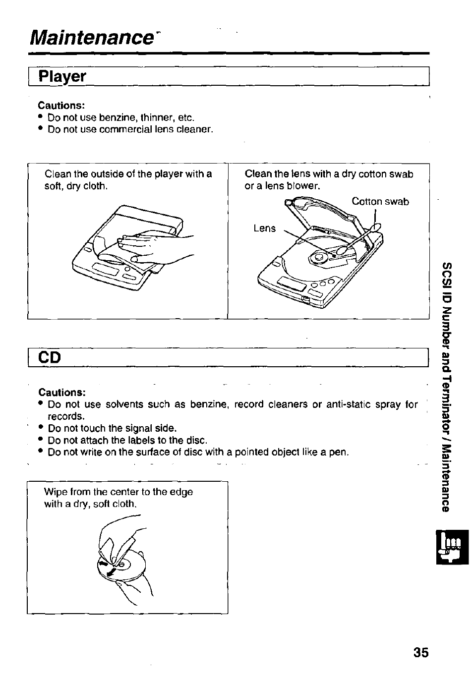 Maintenance, Player, Cautions | Panasonic KXL-D740 User Manual | Page 35 / 40