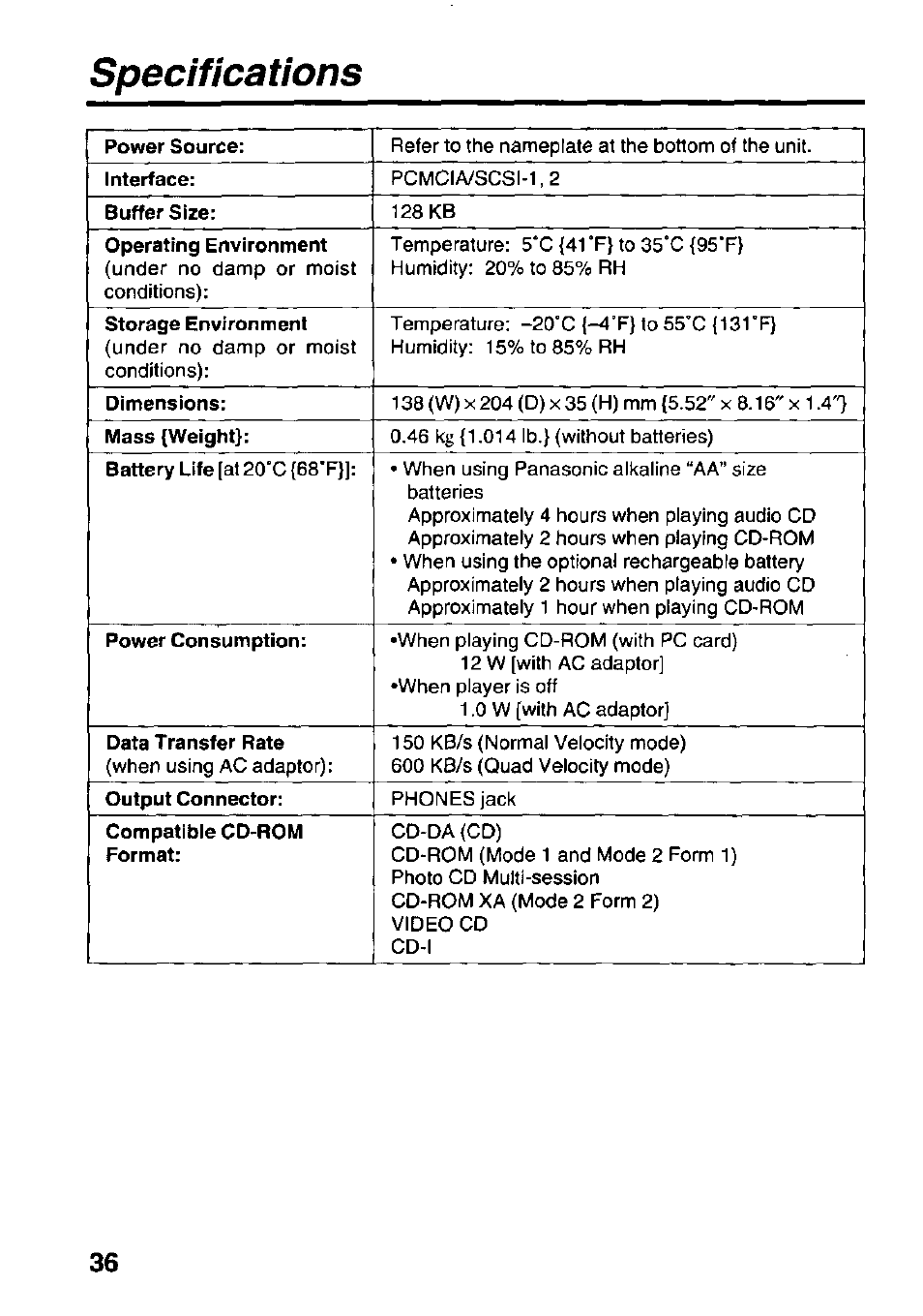 Specifications | Panasonic KXL-D740 User Manual | Page 36 / 40