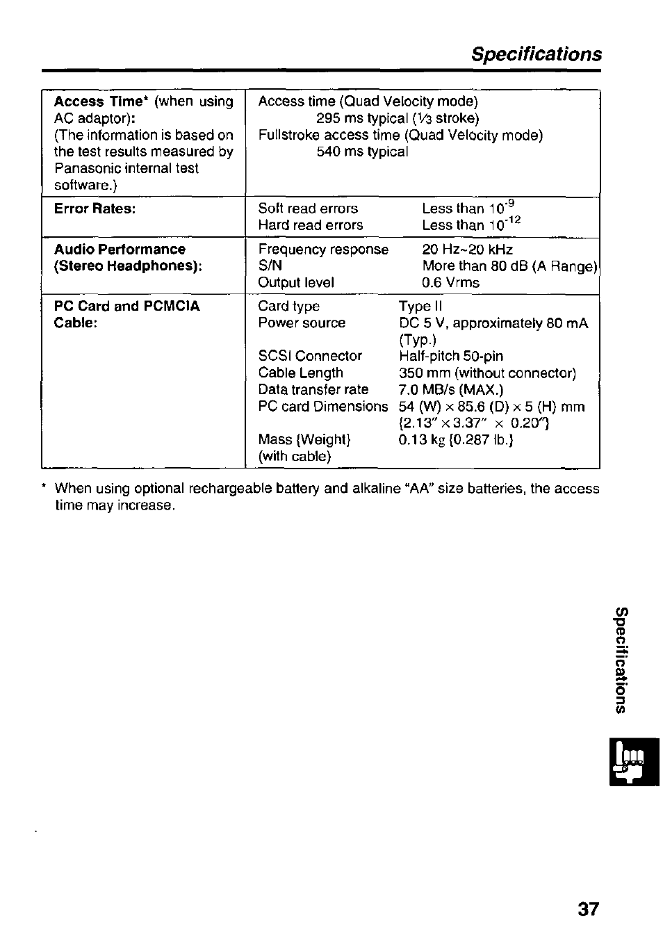 Specifications | Panasonic KXL-D740 User Manual | Page 37 / 40