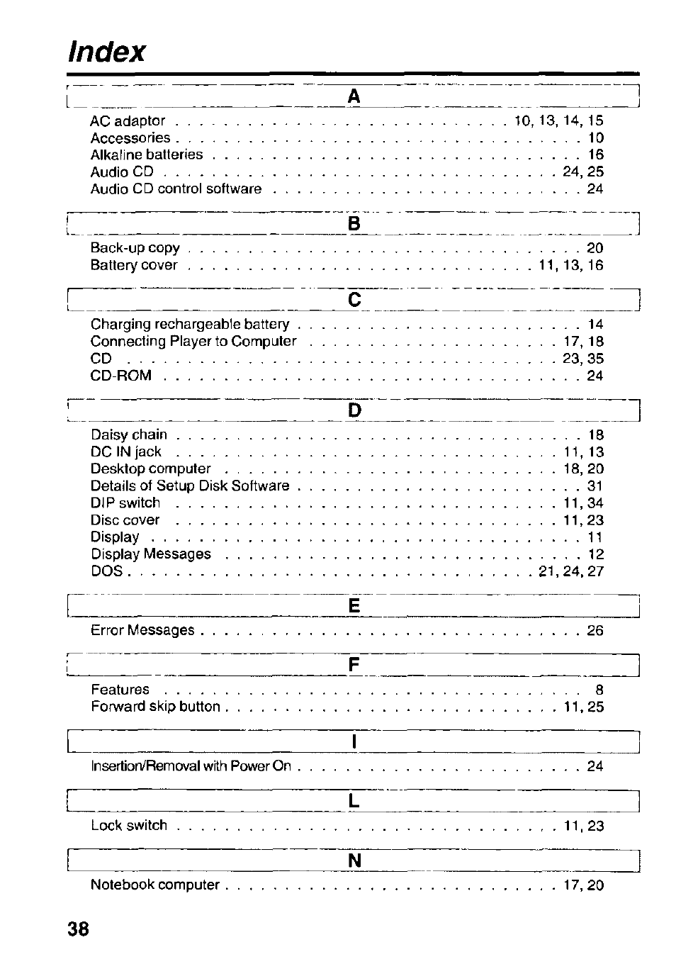 Index | Panasonic KXL-D740 User Manual | Page 38 / 40