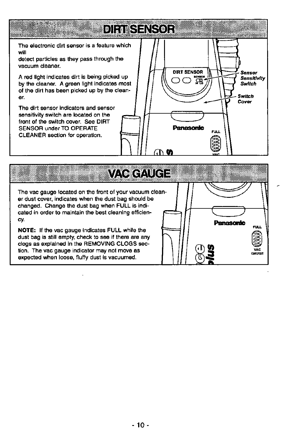 Vac gauge | Panasonic QUICKDRAW MC-V7377 User Manual | Page 10 / 48