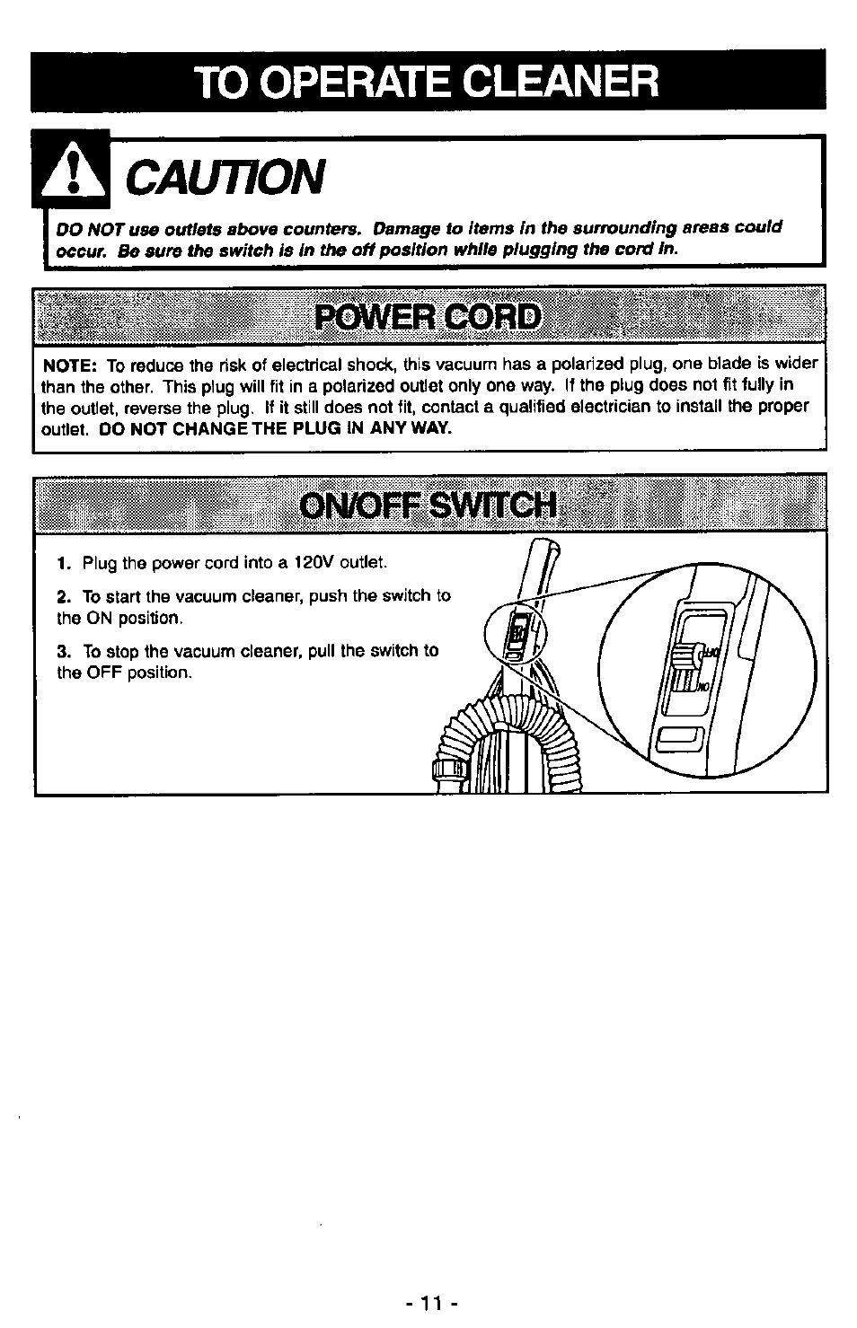 To operate cleaner, Caution | Panasonic QUICKDRAW MC-V7377 User Manual | Page 11 / 48