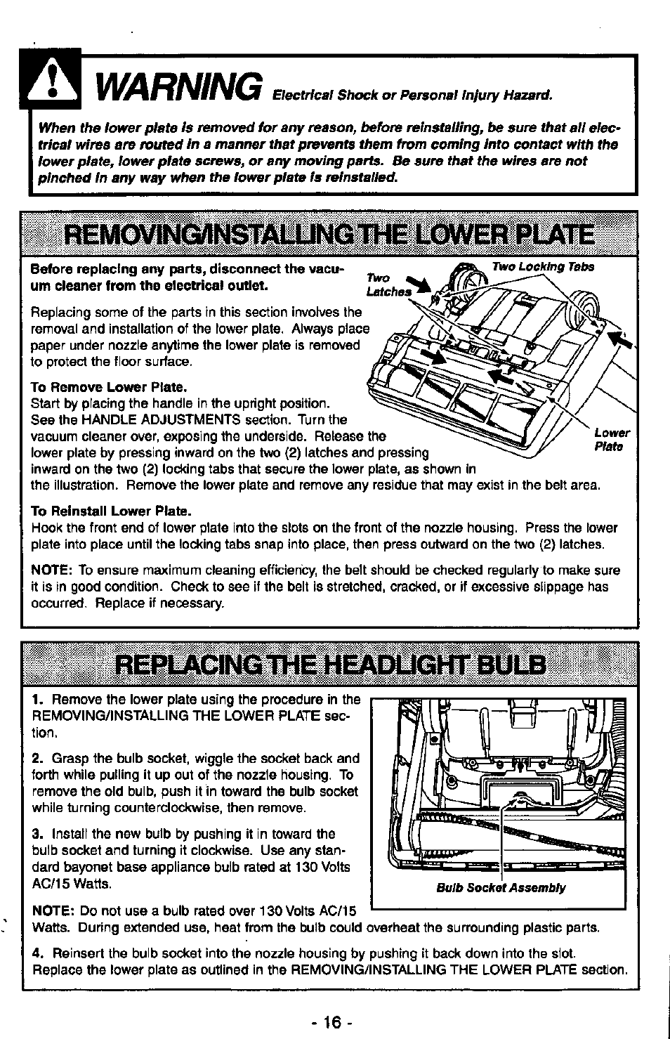 Awarn№ks, Two e uaehbs | Panasonic QUICKDRAW MC-V7377 User Manual | Page 16 / 48