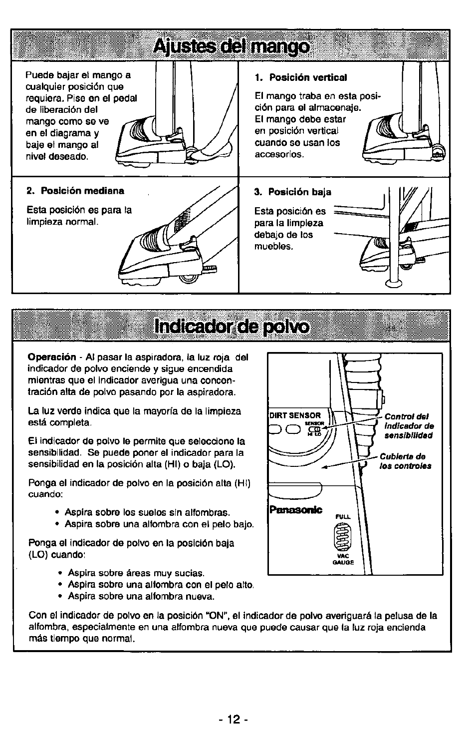 Indecador de polvo, Indicador de polvo, De polvo | Indecador, Confidai | Panasonic QUICKDRAW MC-V7377 User Manual | Page 36 / 48