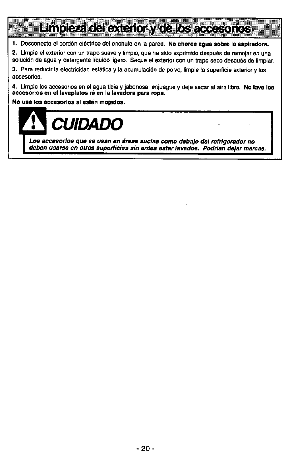 Aœe^riosi, Cuidado | Panasonic QUICKDRAW MC-V7377 User Manual | Page 44 / 48