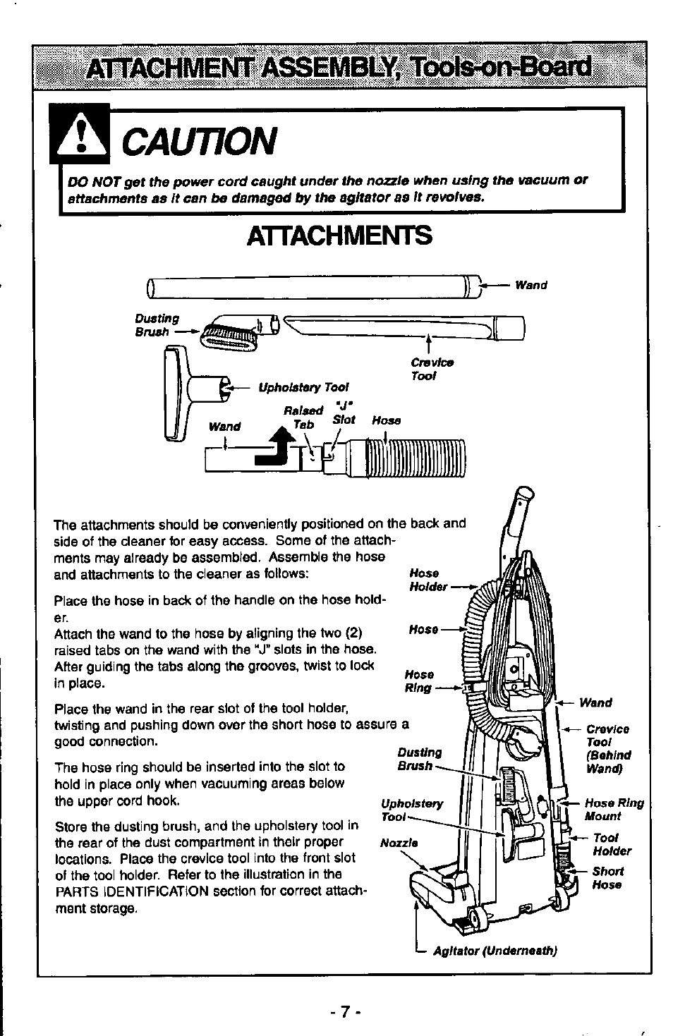 Ichment as, Caution, Attachmeflts | Panasonic QUICKDRAW MC-V7377 User Manual | Page 7 / 48