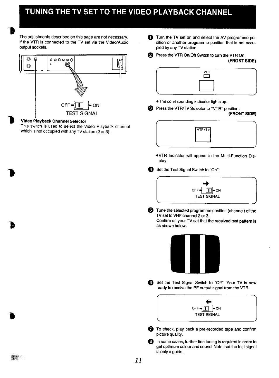 Tuning the tv set to the video playback channel | Panasonic NV-F70EA User Manual | Page 11 / 51