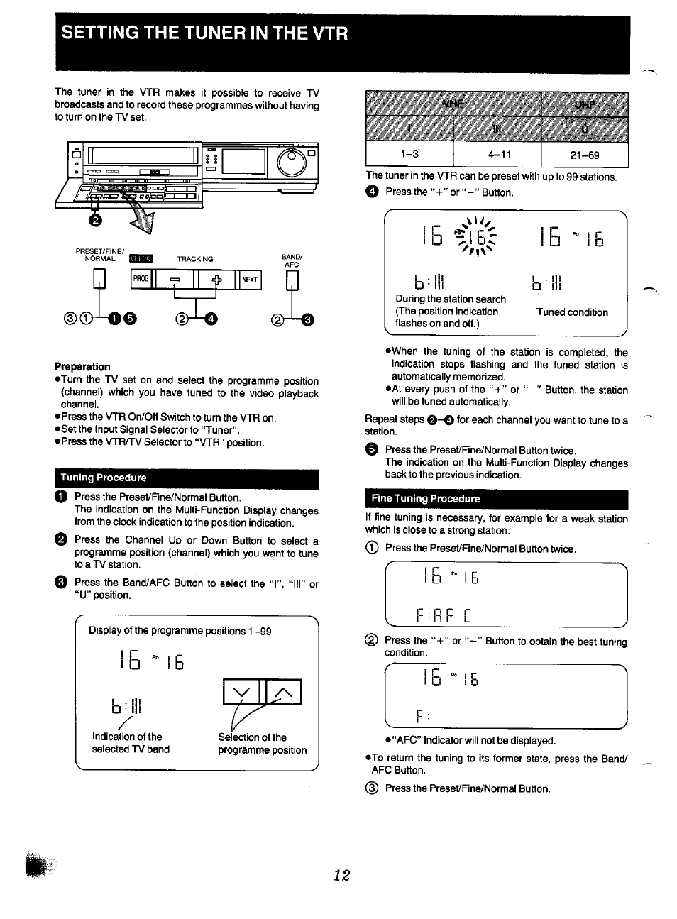 Setting the tuner in the vtr, S^-o | Panasonic NV-F70EA User Manual | Page 12 / 51