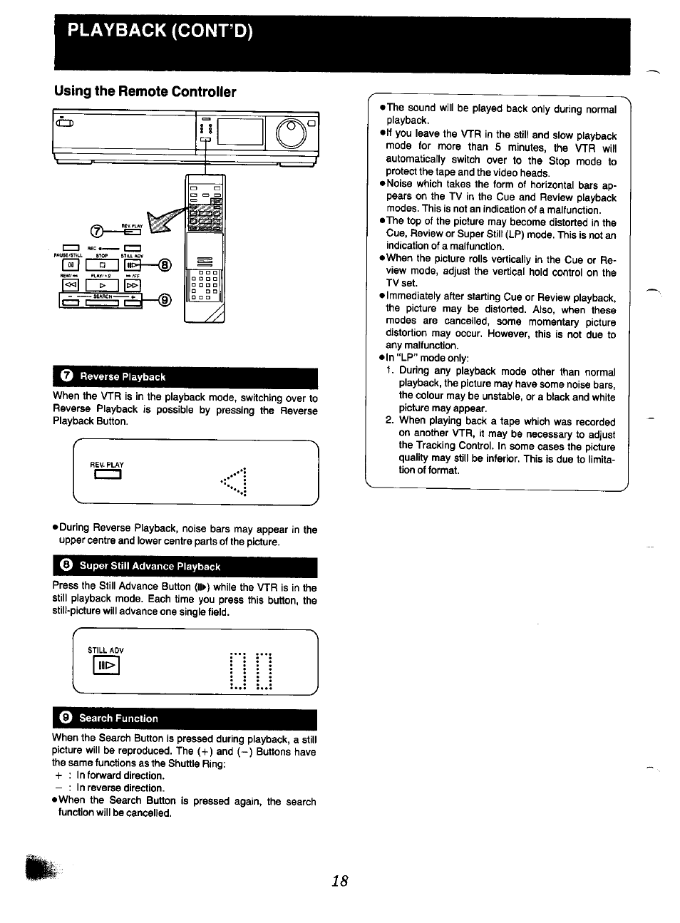 Using the remote controller, Playback (cont’d) | Panasonic NV-F70EA User Manual | Page 18 / 51